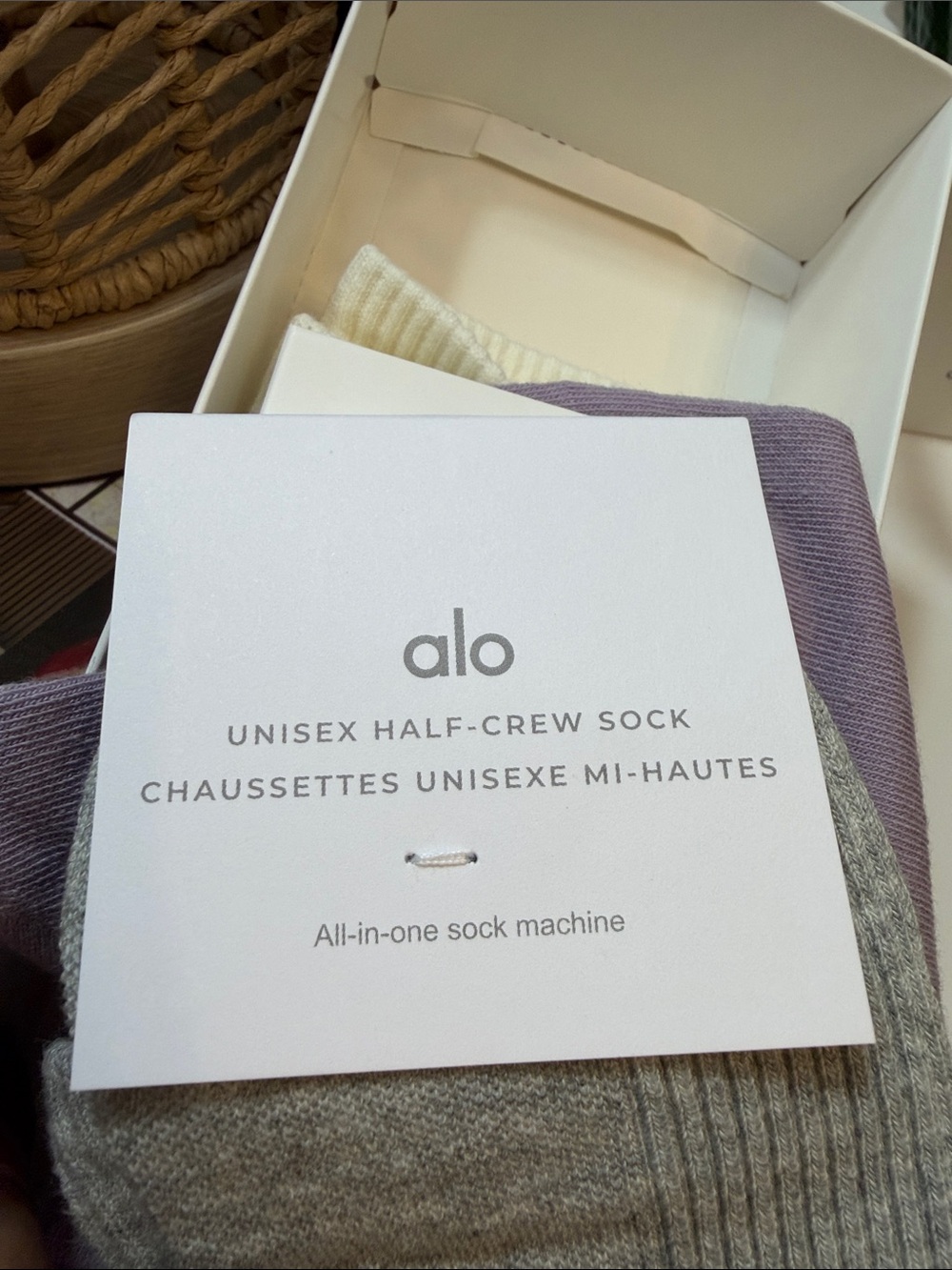 ALO Yoga 3-Pack Crew Socks in cream, Gray, Lavender - Picture 12 of 13